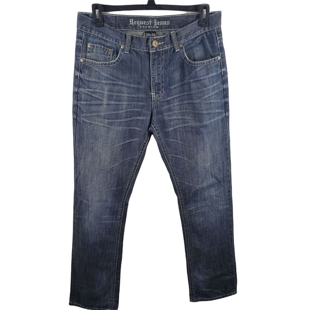 Request‎ jeans Mens 34x34 Straight Leg High Rise Dark Wash Casual Bottoms